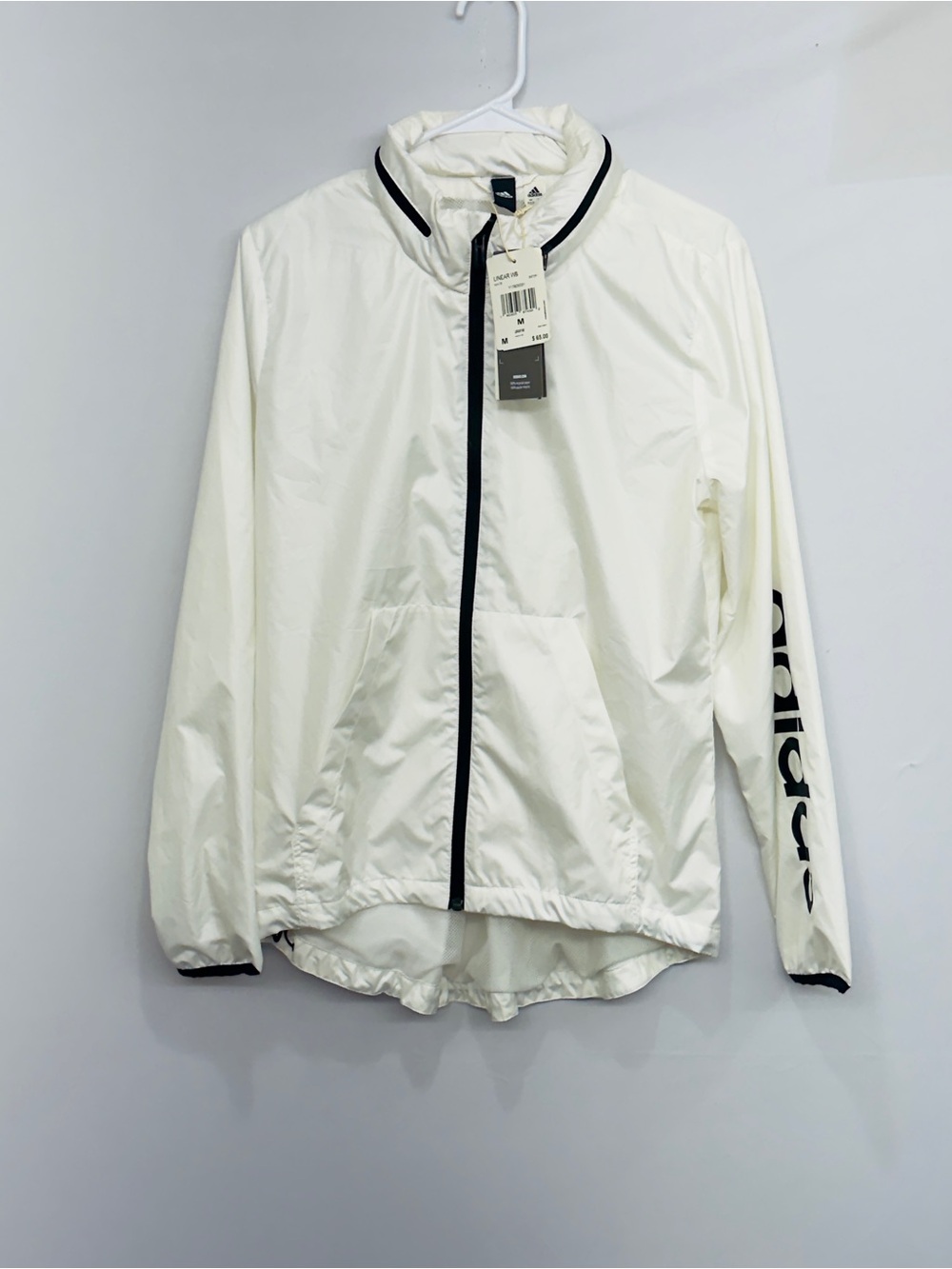 New Adidas Women Linear Windbreaker Performance Athletic Sport Jacket Med White